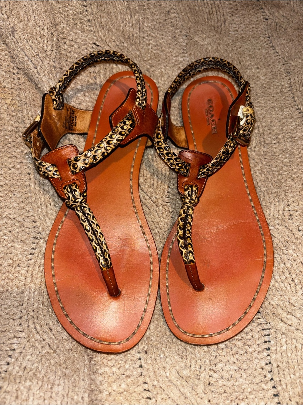 Coach Snakeskin Leather Thong Sandals Ankle Strap Size 7